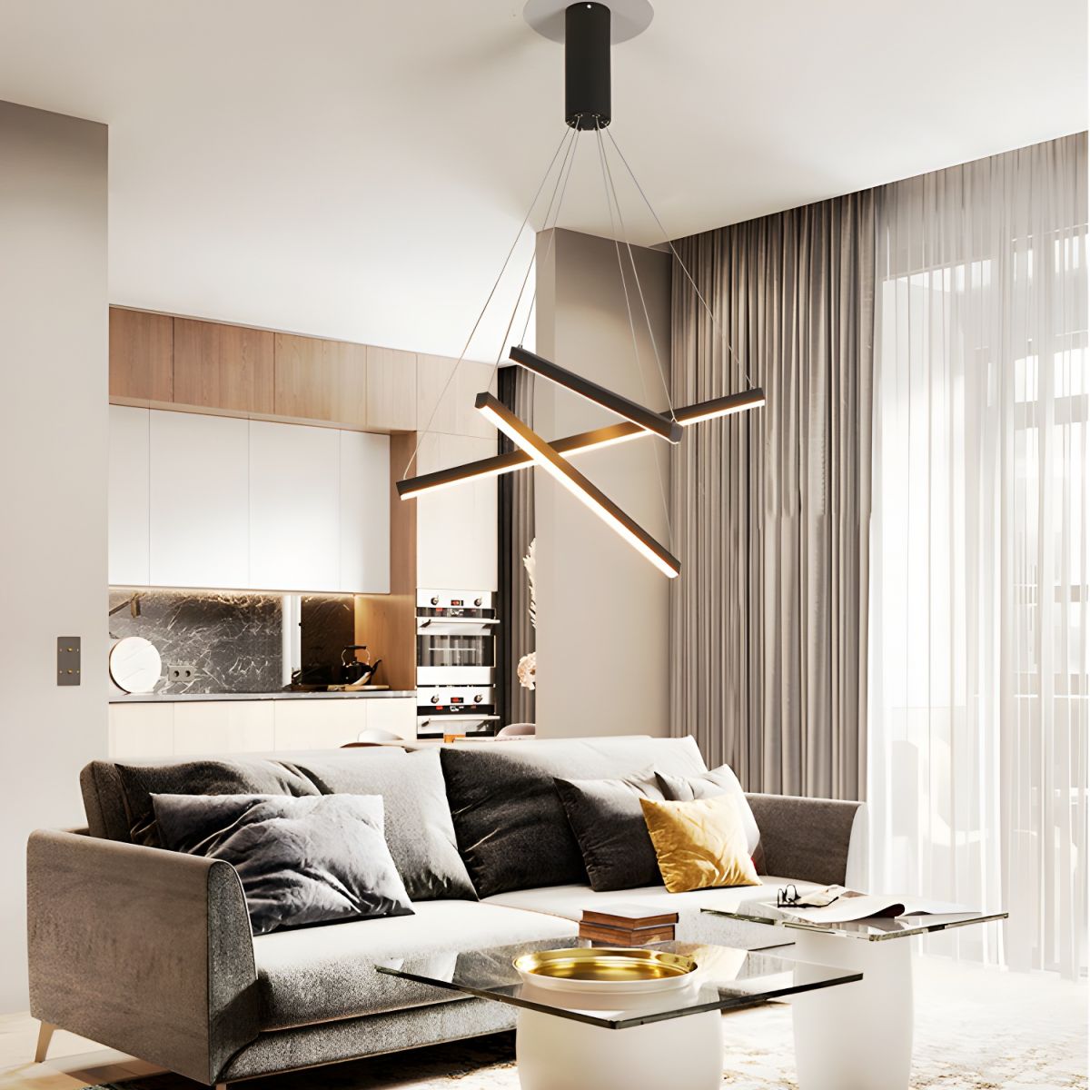 Minimalist Black Stick Cascade Chandelier