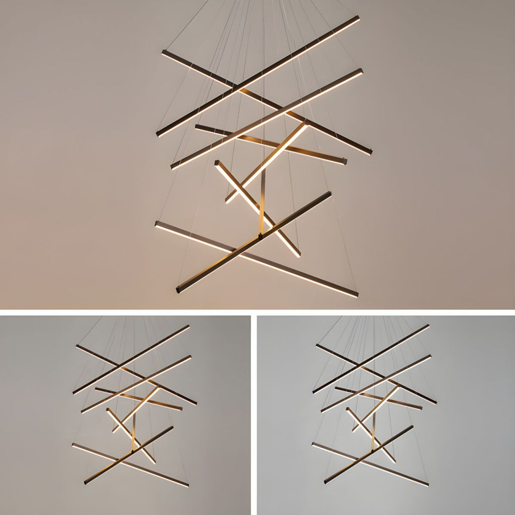 Minimalist Black Stick Cascade Chandelier