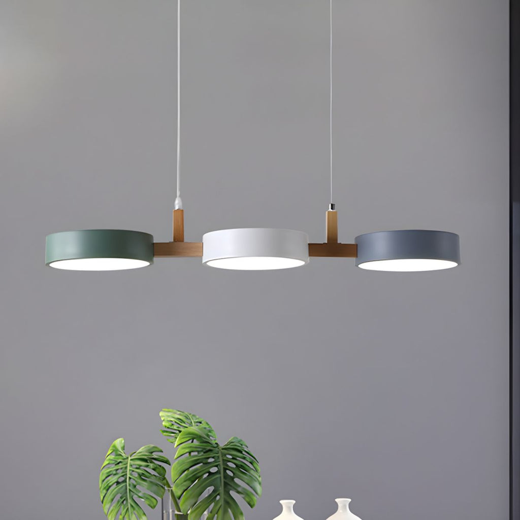 Artisan Wood Arm Three Light Cylinder Pendant