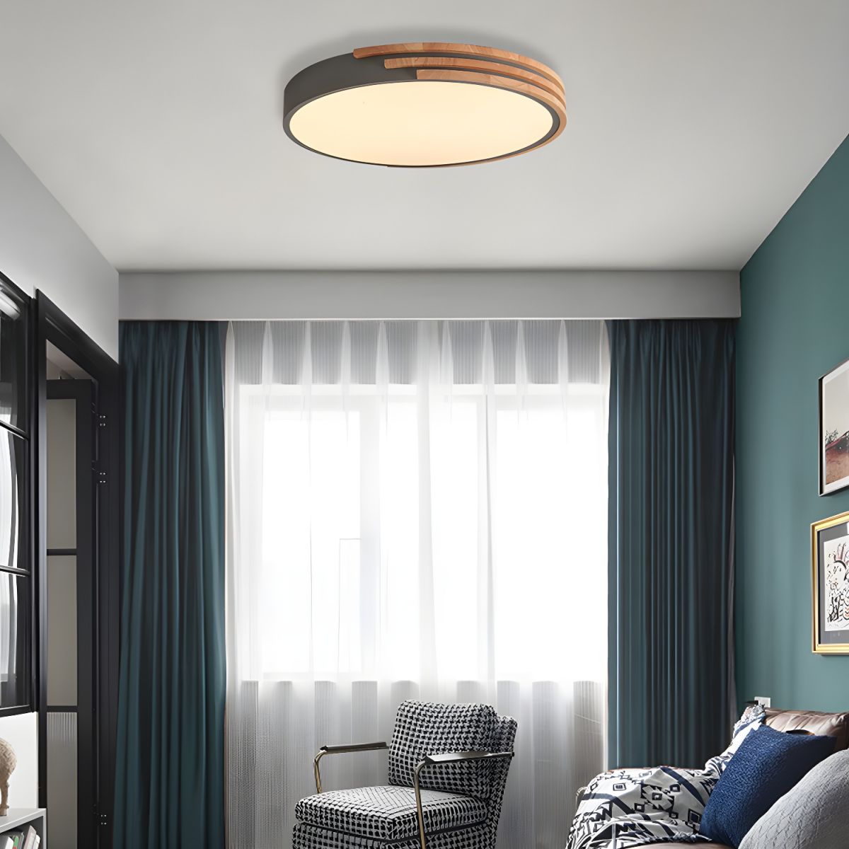 Nordic Wood Accent Halo Flush Mount Light
