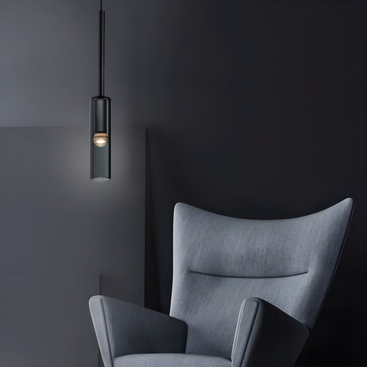 Modernist Smoke Glass Cylinder Pendant