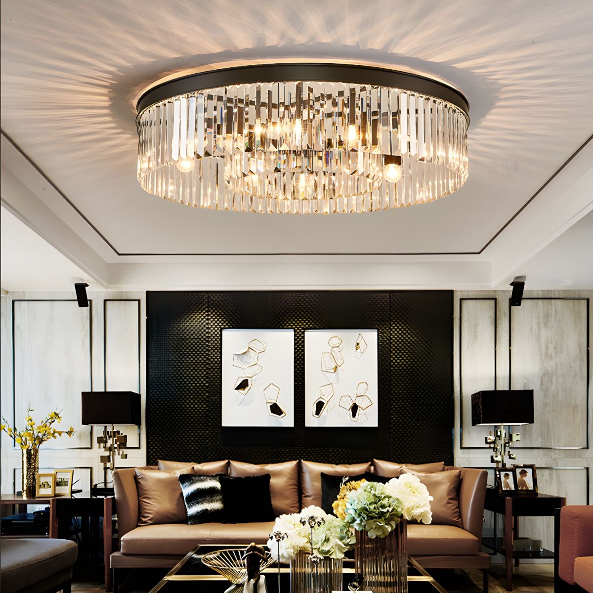 Vintage Circular Crystal Flush Mount