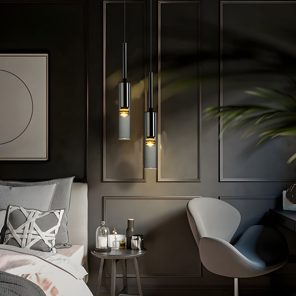 Modernist Smoke Glass Cylinder Pendant