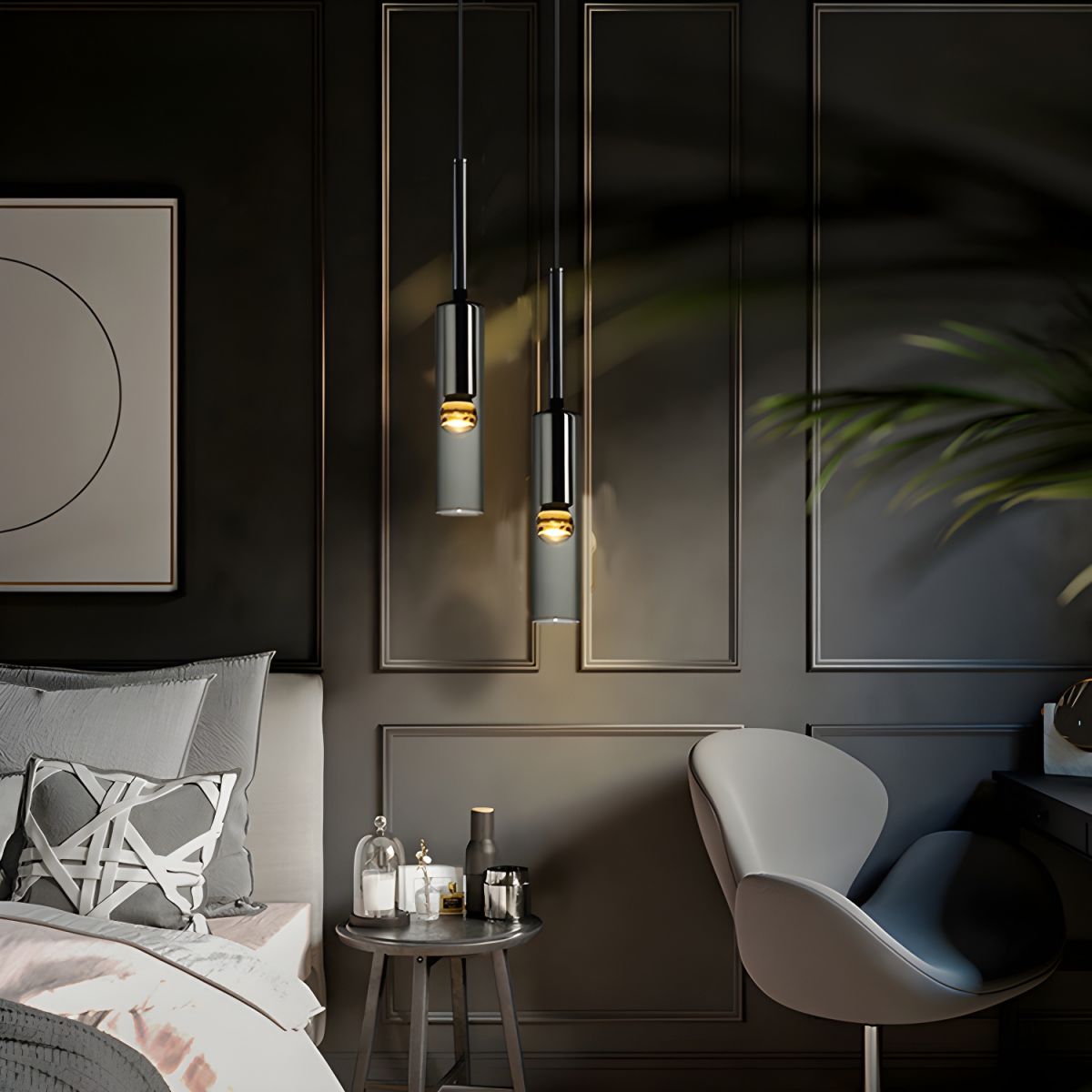 Modernist Smoke Glass Cylinder Pendant