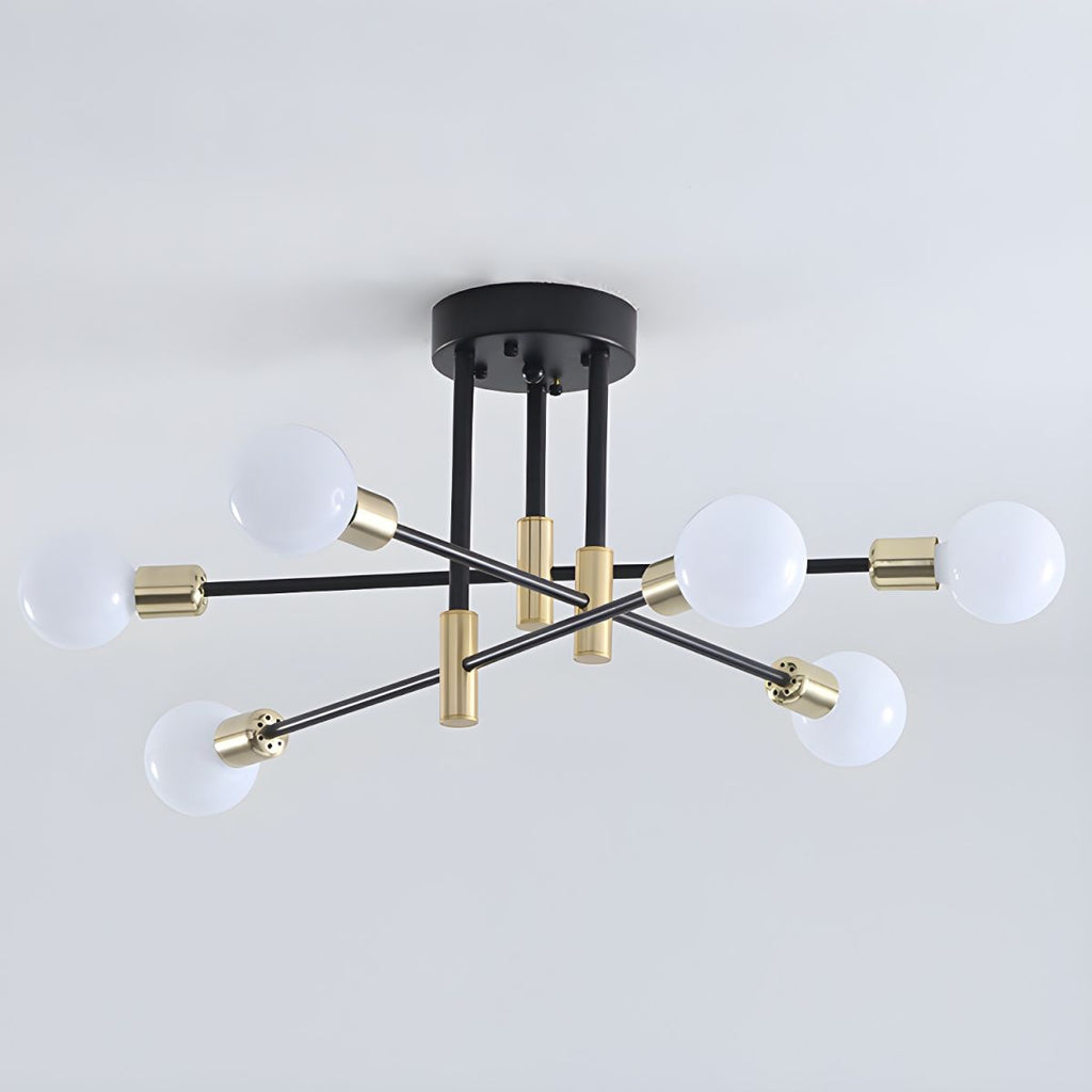 Black and Gold Sputnik Semi-Flush Mount