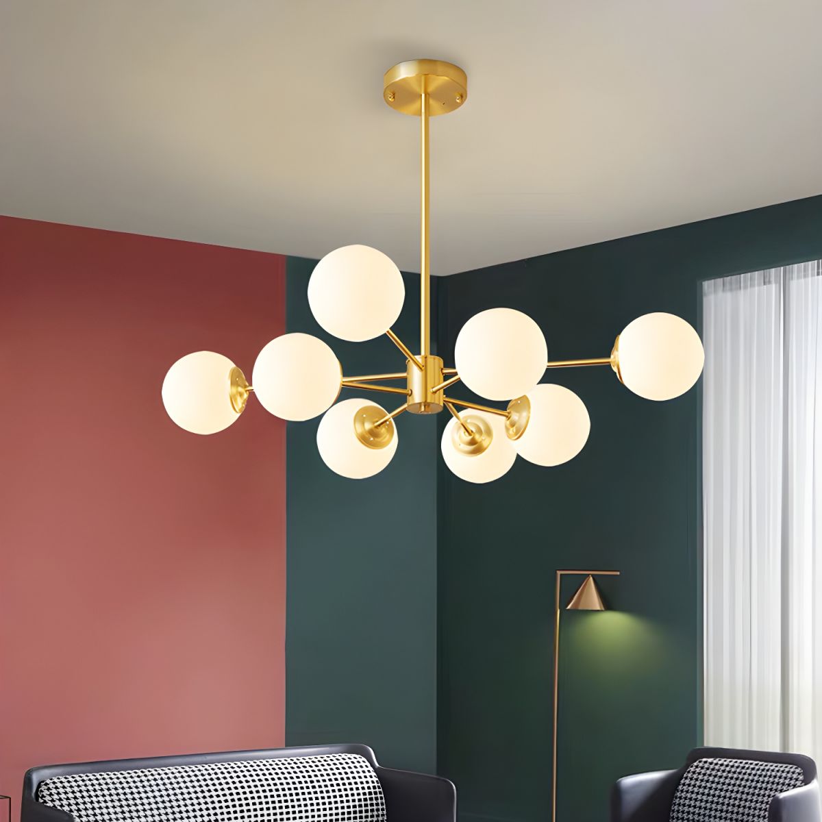 8-Light Sputnik Brass Chandelier
