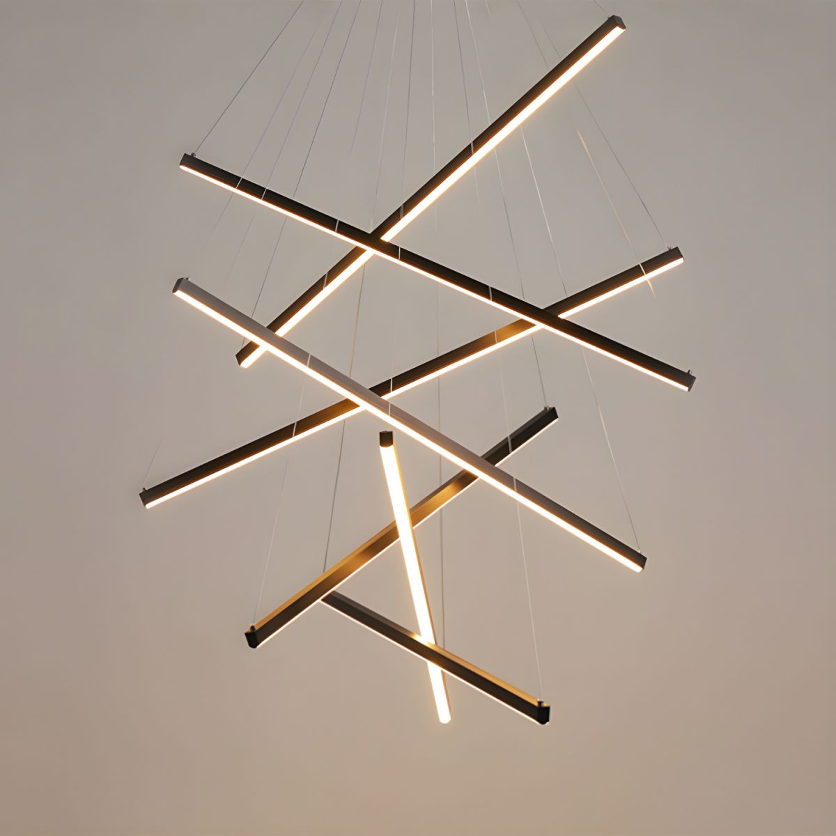 Minimalist Black Stick Cascade Chandelier