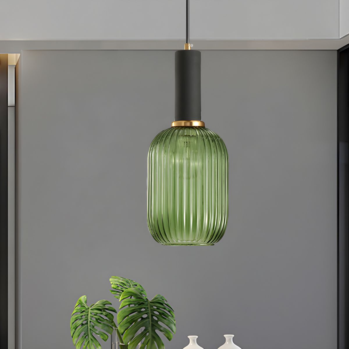 Sculpted Ribbed Glass Pendant Light