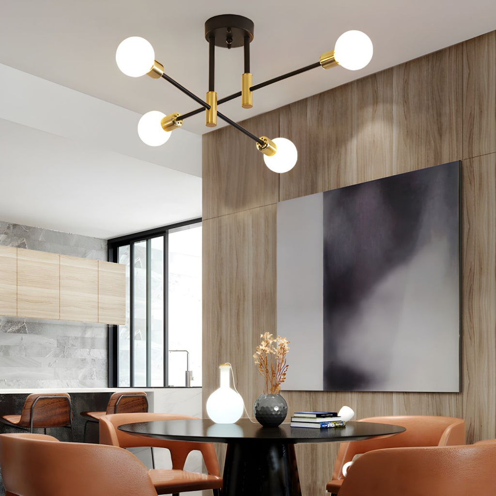 Black and Gold Sputnik Semi-Flush Mount