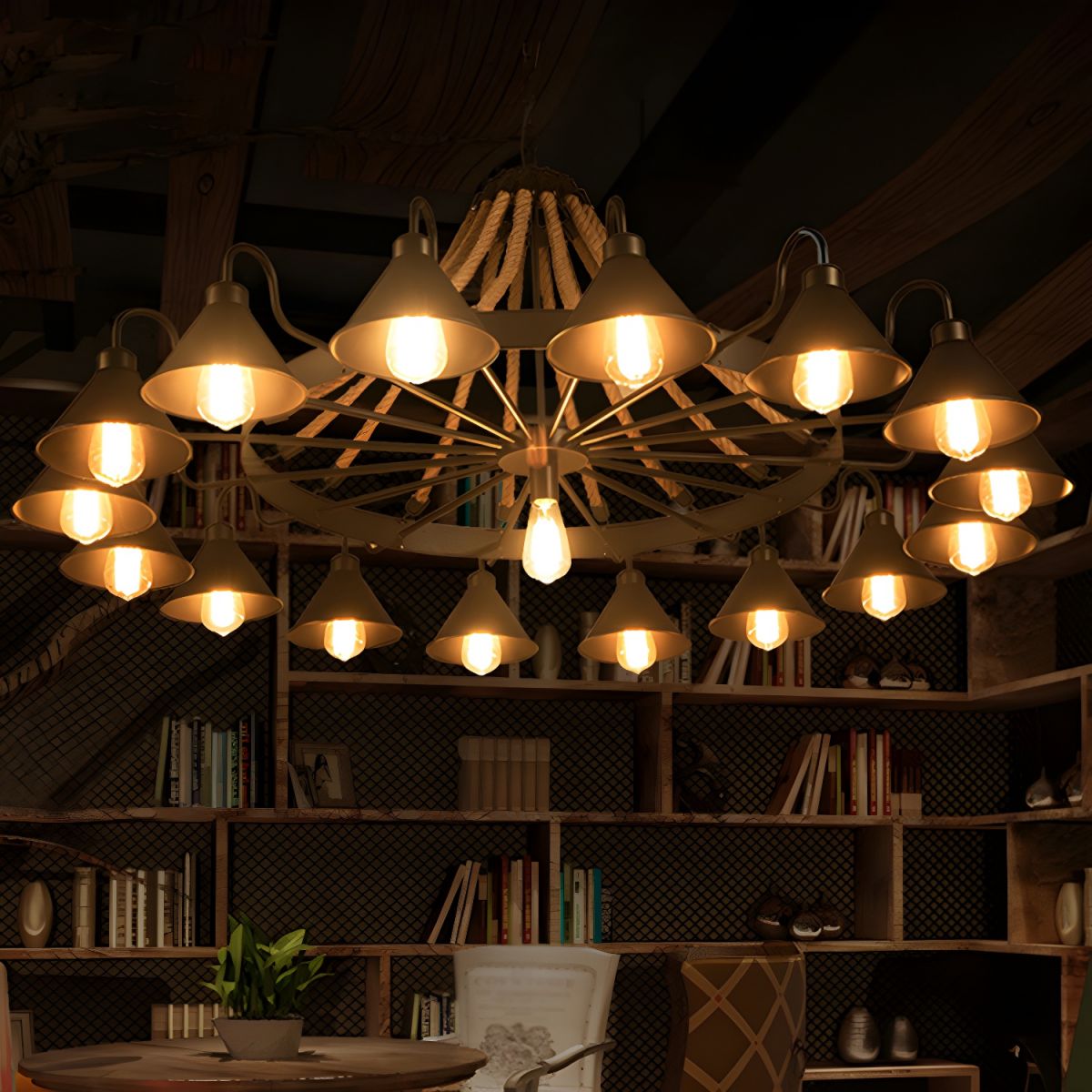 Wagon Wheel Cone Chandelier Light