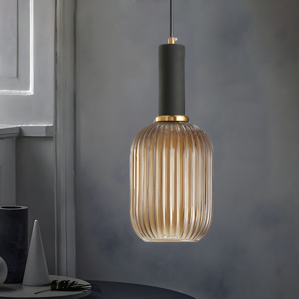 Sculpted Ribbed Glass Pendant Light