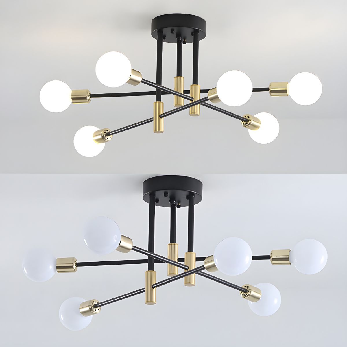 Black and Gold Sputnik Semi-Flush Mount