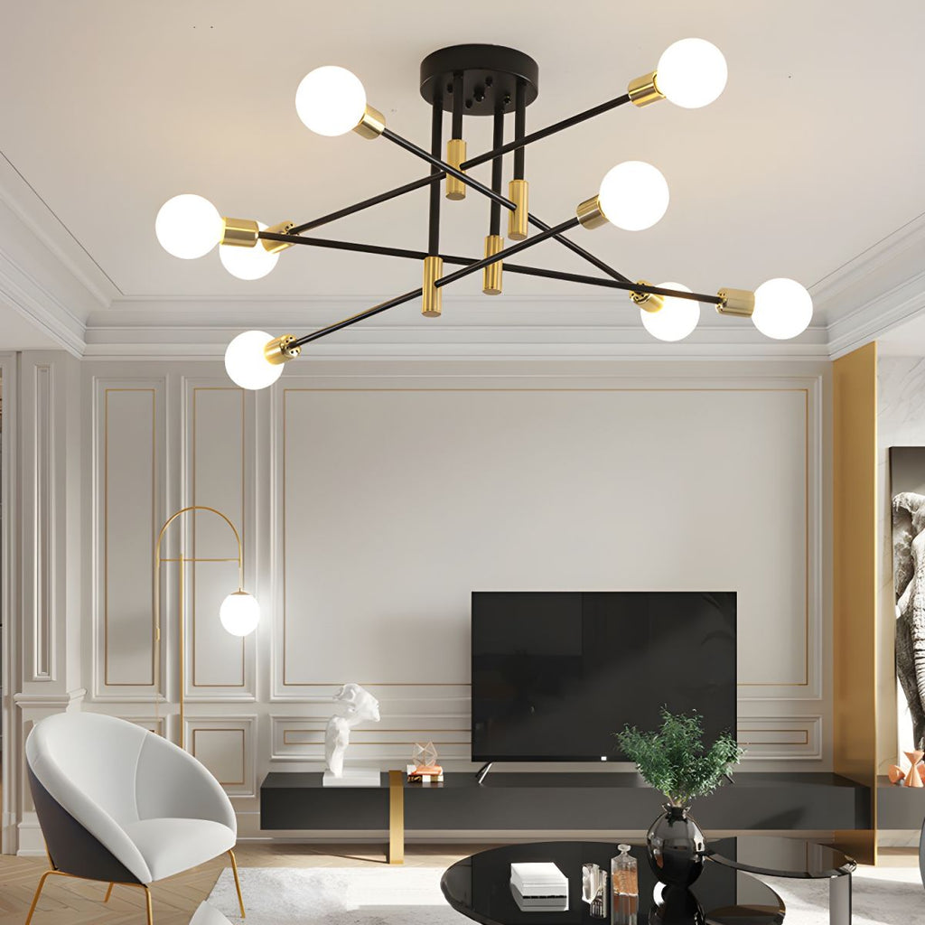 Black and Gold Sputnik Semi-Flush Mount