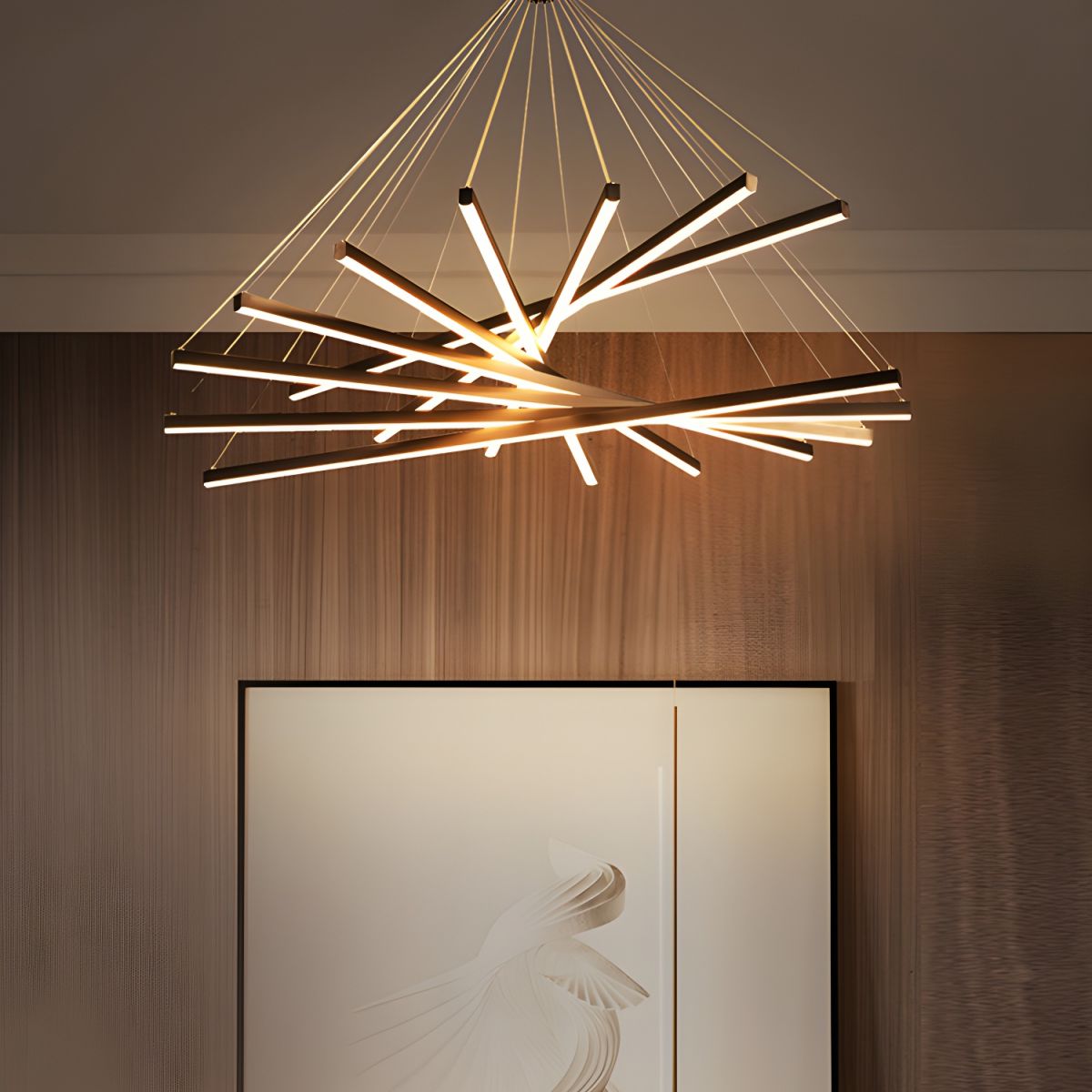Minimalist Black Stick Cascade Chandelier