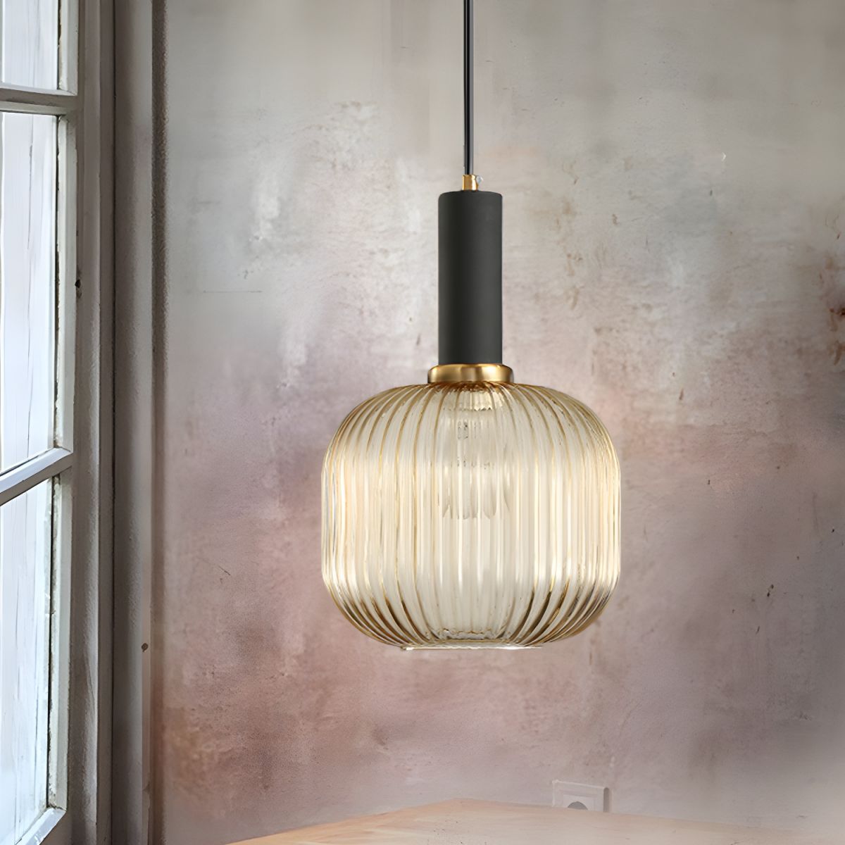 Sculpted Ribbed Glass Pendant Light