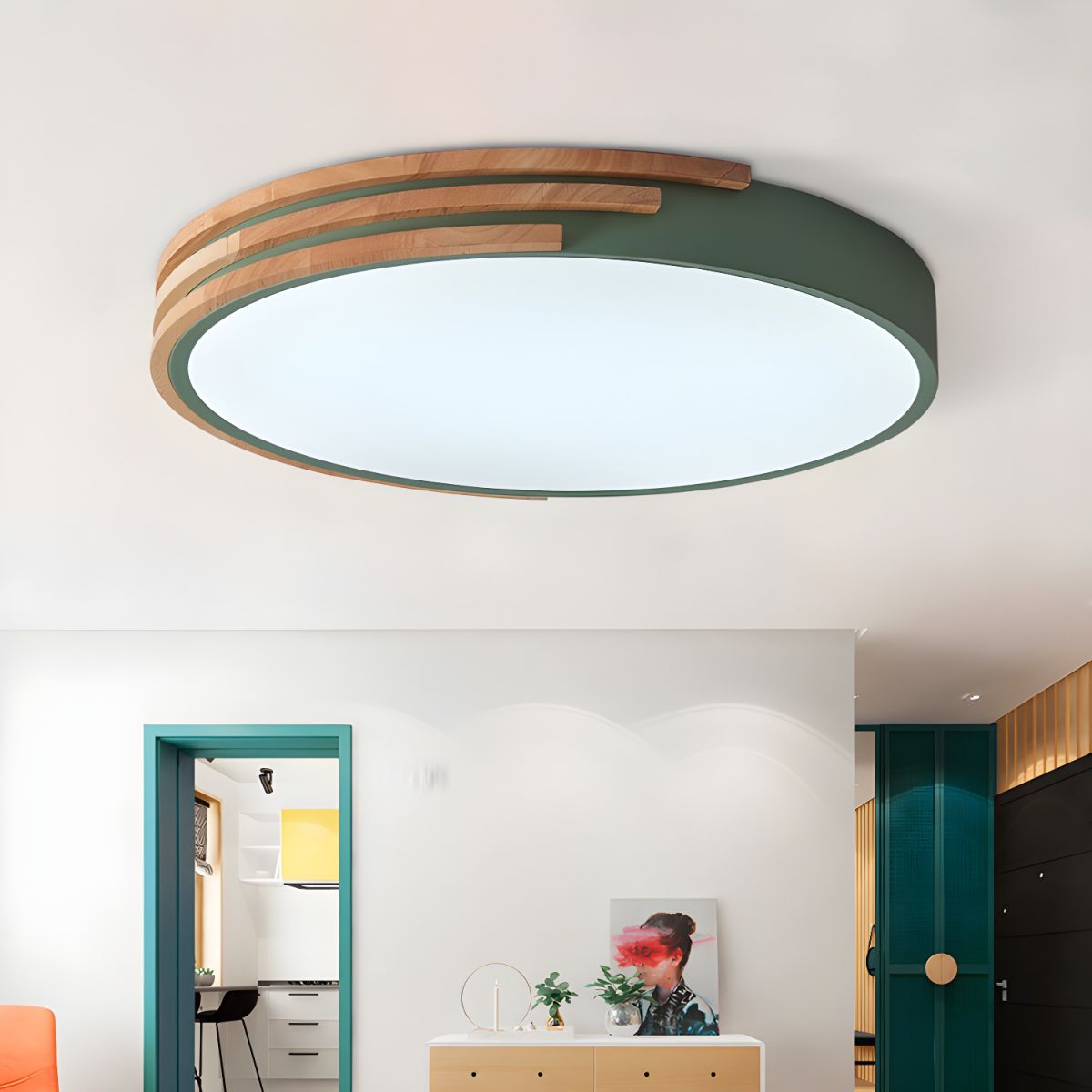 Nordic Wood Accent Halo Flush Mount Light