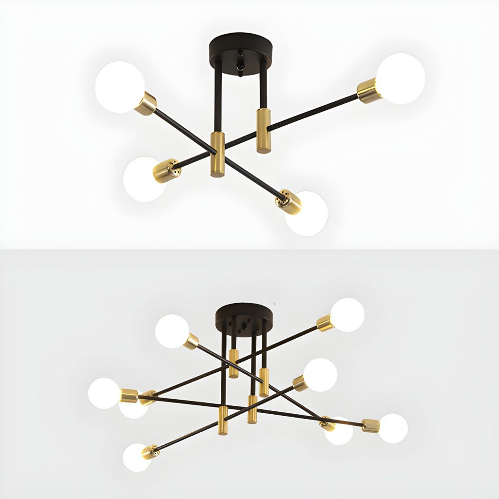 Black and Gold Sputnik Semi-Flush Mount