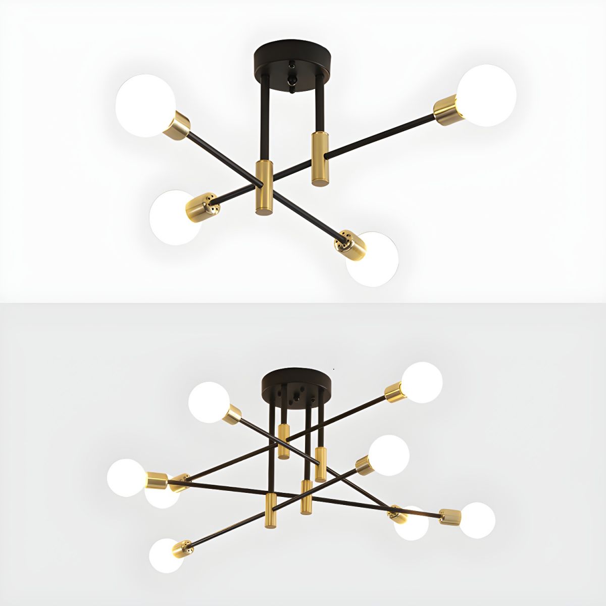Black and Gold Sputnik Semi-Flush Mount