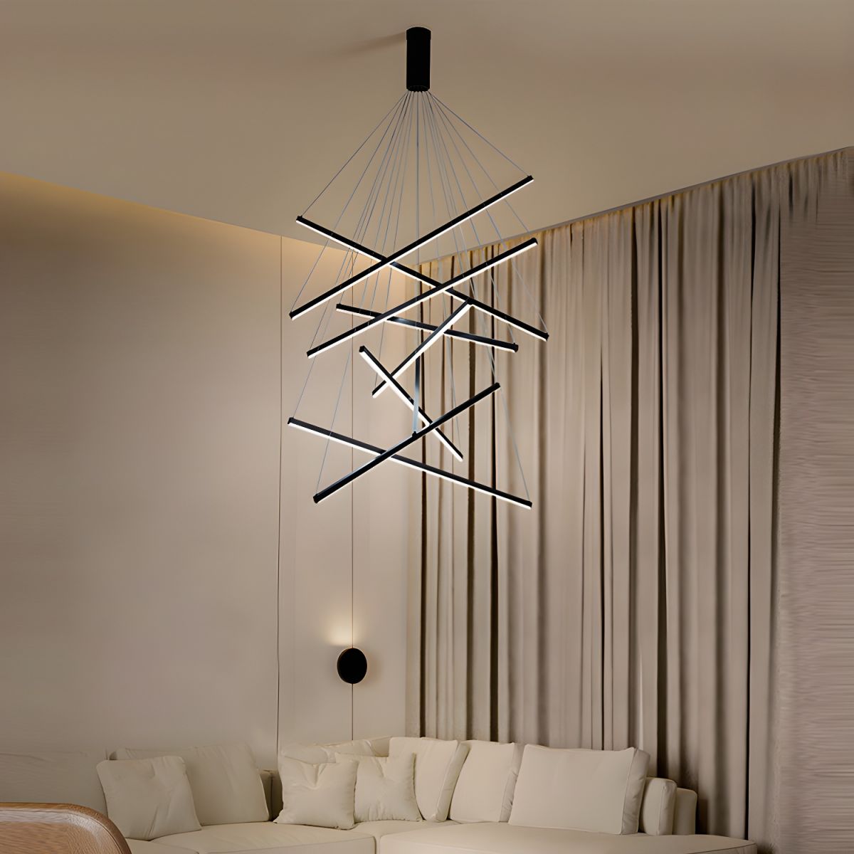 Minimalist Black Stick Cascade Chandelier
