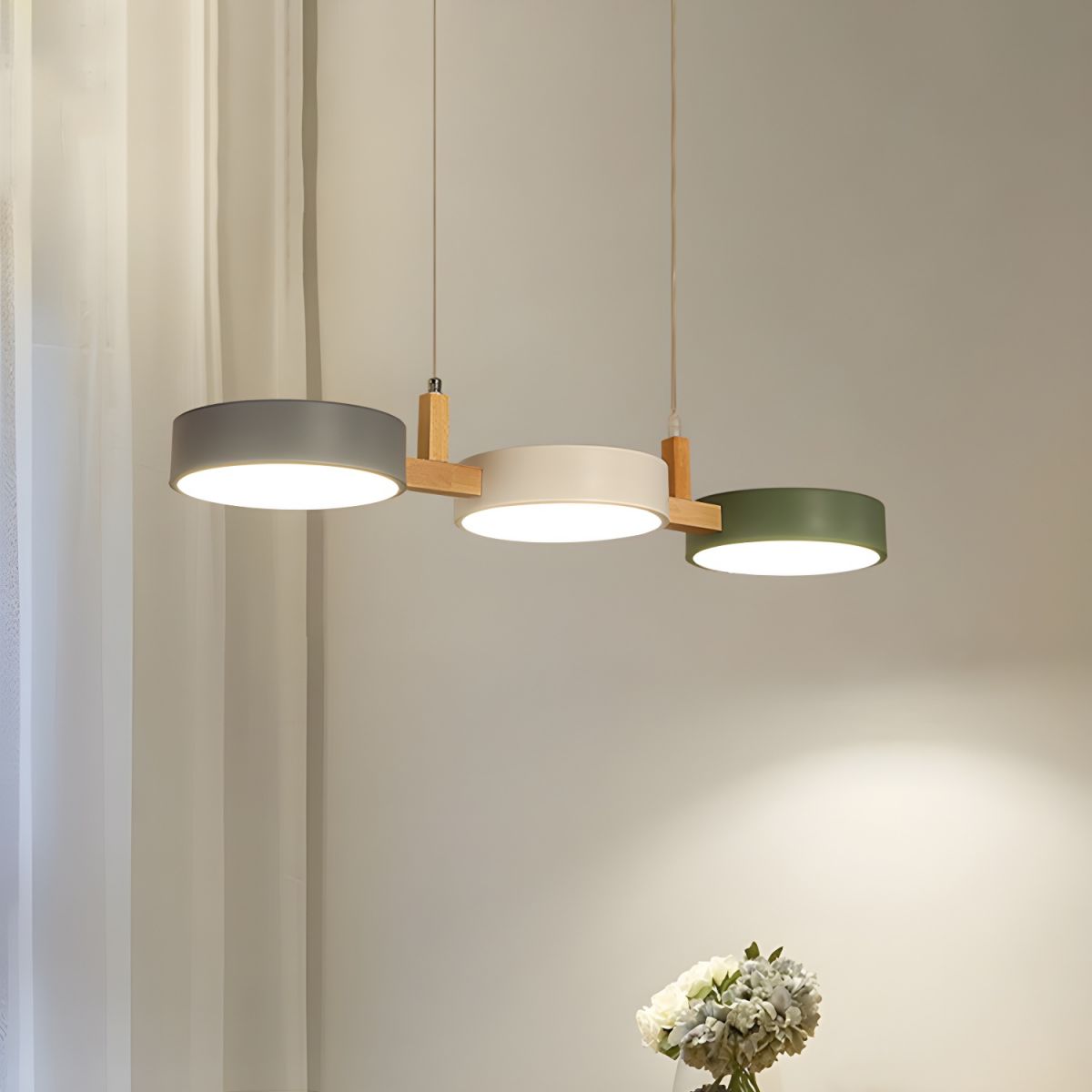 Artisan Wood Arm Three Light Cylinder Pendant