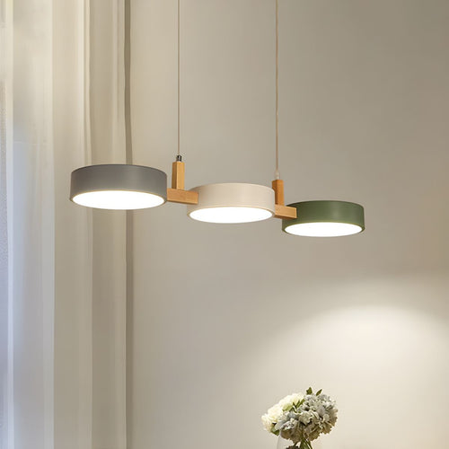 Artisan Wood Arm Three Light Cylinder Pendant