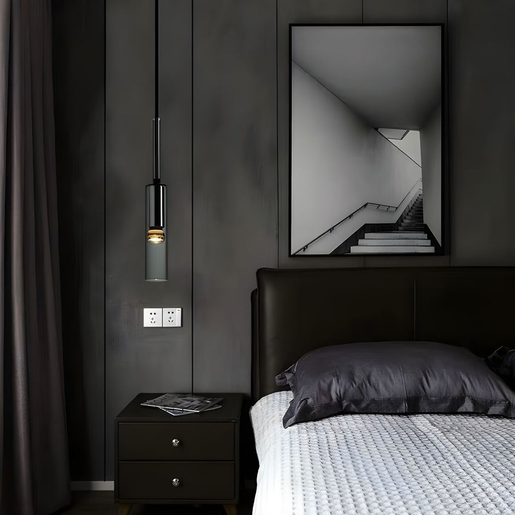 Modernist Smoke Glass Cylinder Pendant