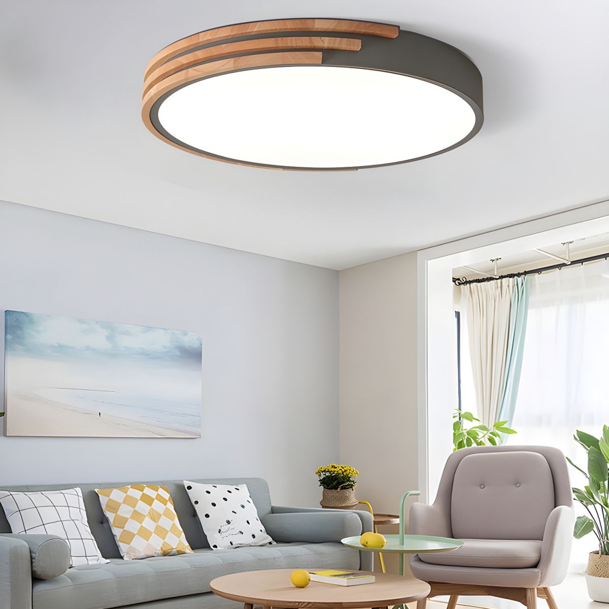 Nordic Wood Accent Halo Flush Mount Light