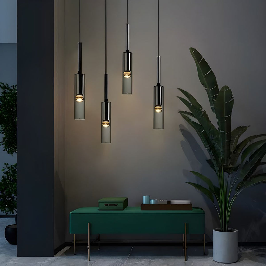 Modernist Smoke Glass Cylinder Pendant