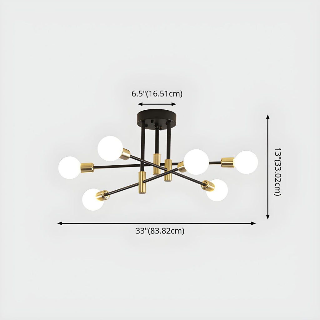 Black and Gold Sputnik Semi-Flush Mount