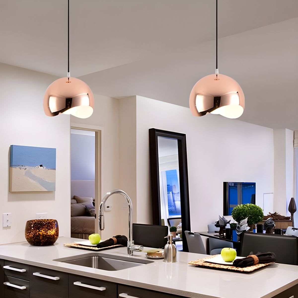 Modern Sculptural Wave Dome Metal Pendant
