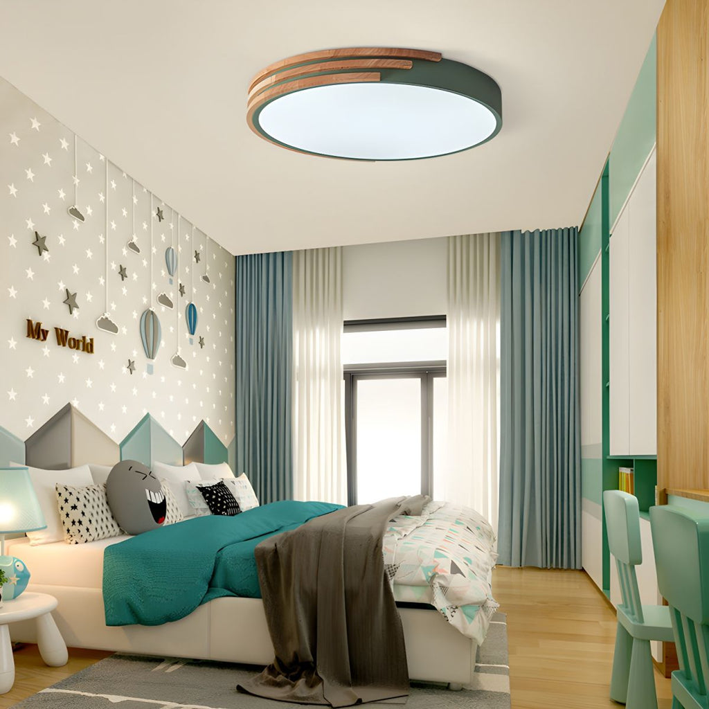 Nordic Wood Accent Halo Flush Mount Light