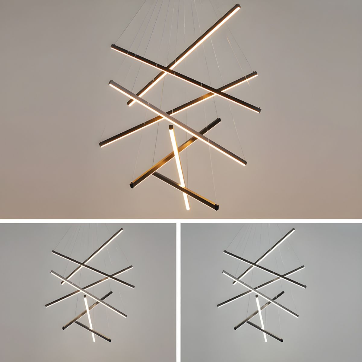 Minimalist Black Stick Cascade Chandelier