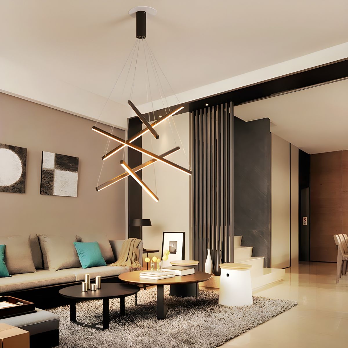 Minimalist Black Stick Cascade Chandelier
