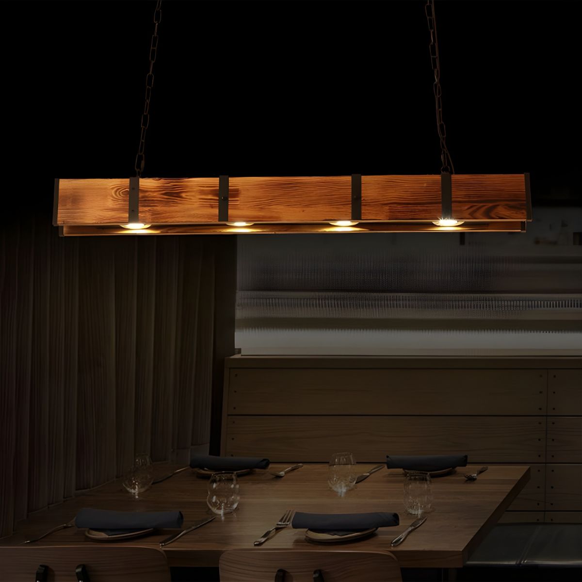 Rectangular Wooden Island Ceiling Light