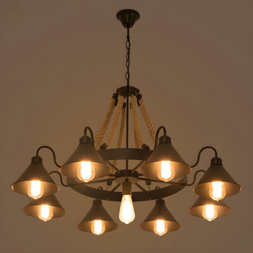 Wagon Wheel Cone Chandelier Light