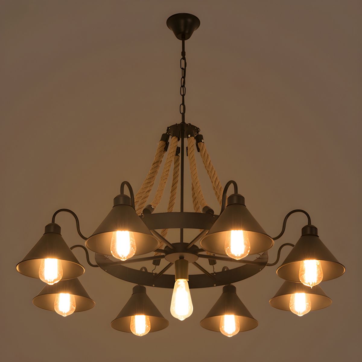Wagon Wheel Cone Chandelier Light