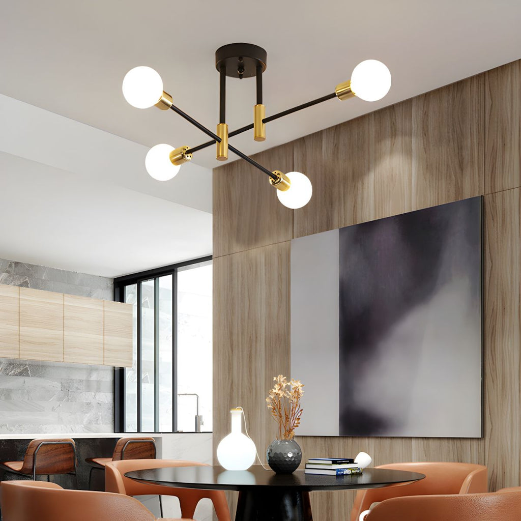 Black and Gold Sputnik Semi-Flush Mount