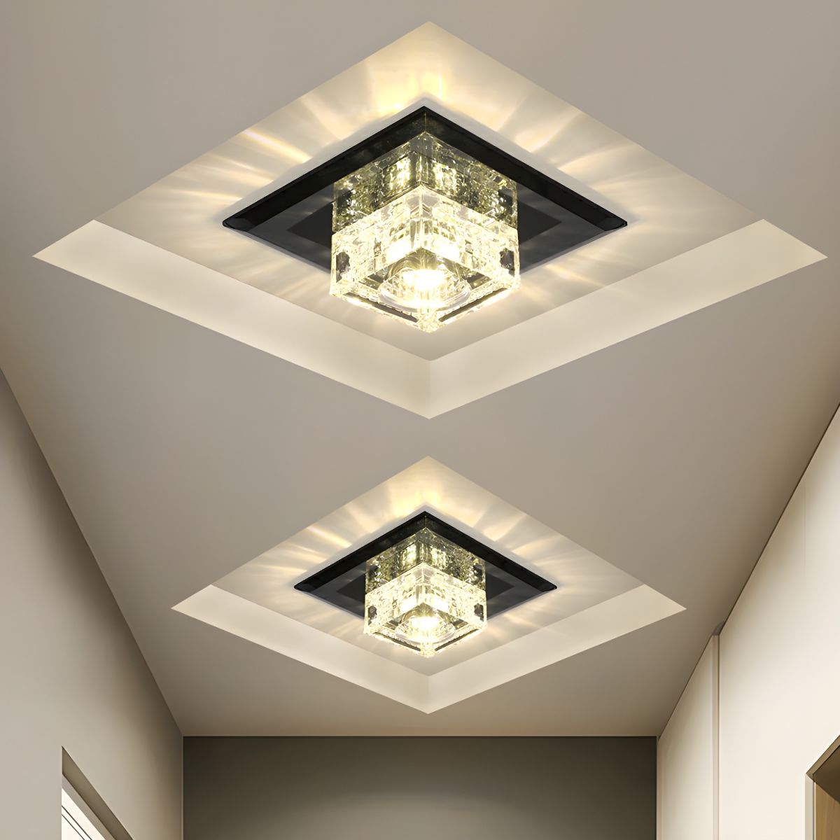 Modern Crystal Block Flush Mount