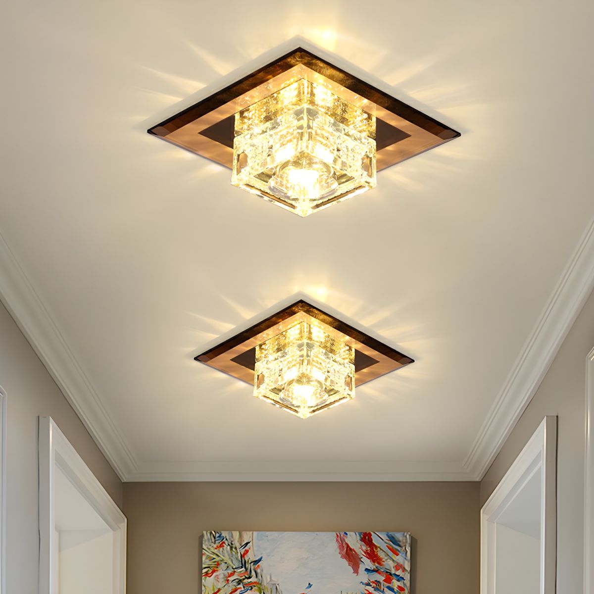 Modern Crystal Block Flush Mount