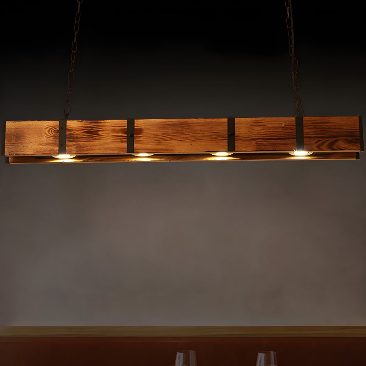Rectangular Wooden Island Ceiling Light