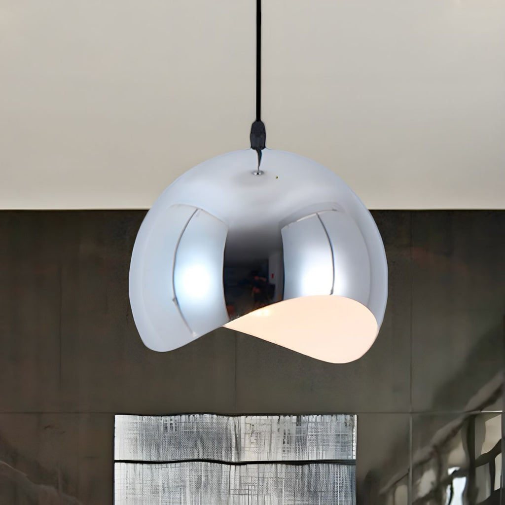 Modern Sculptural Wave Dome Metal Pendant