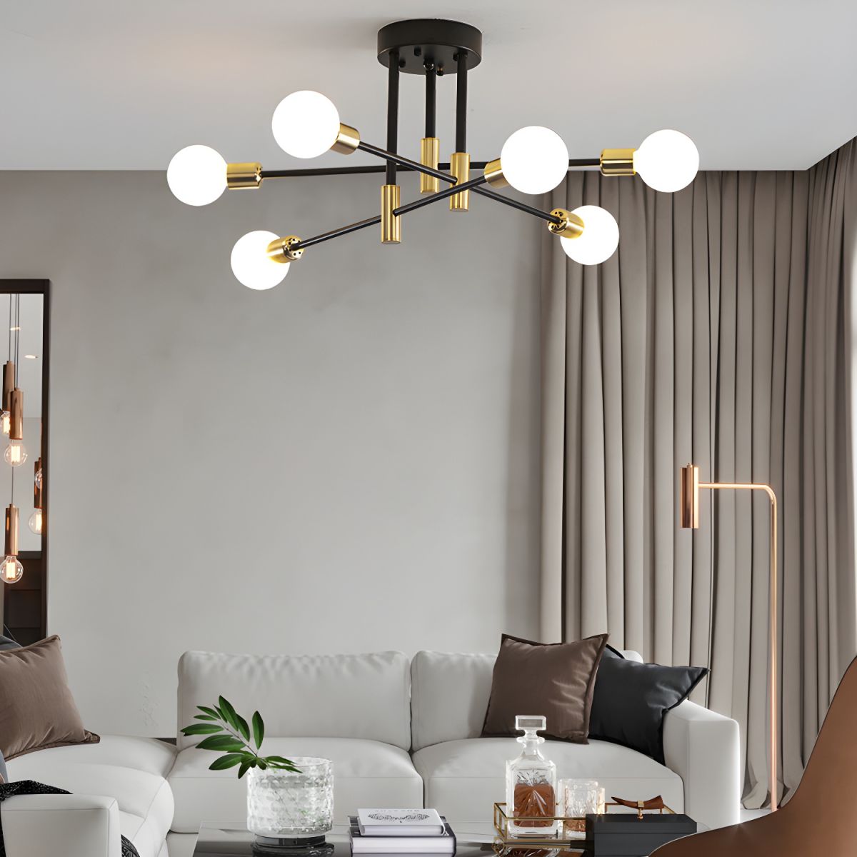 Black and Gold Sputnik Semi-Flush Mount