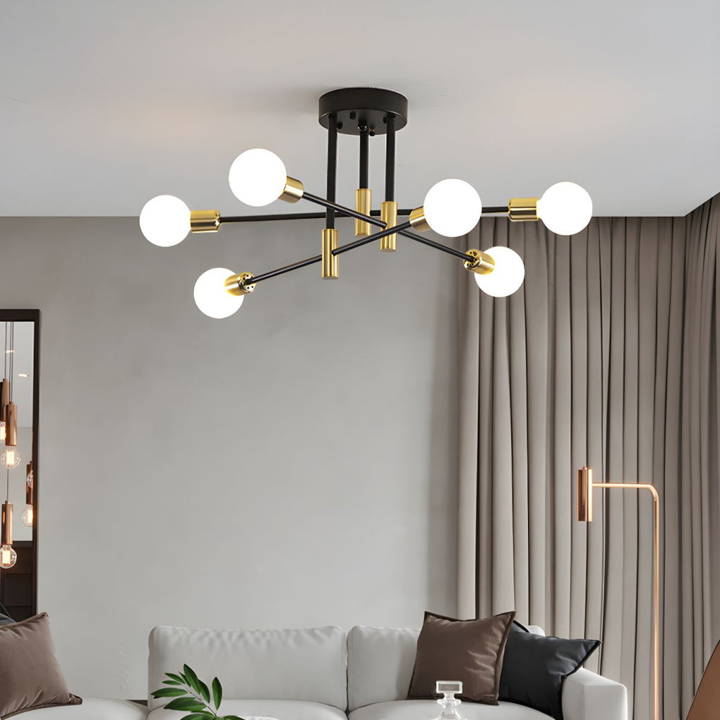 Black and Gold Sputnik Semi-Flush Mount