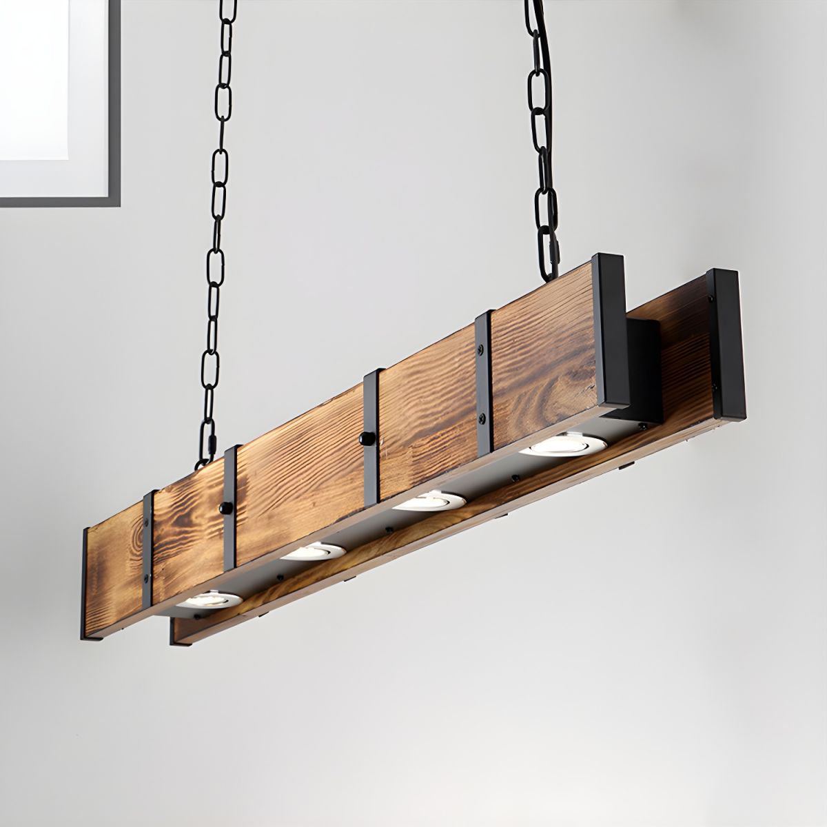 Rectangular Wooden Island Ceiling Light