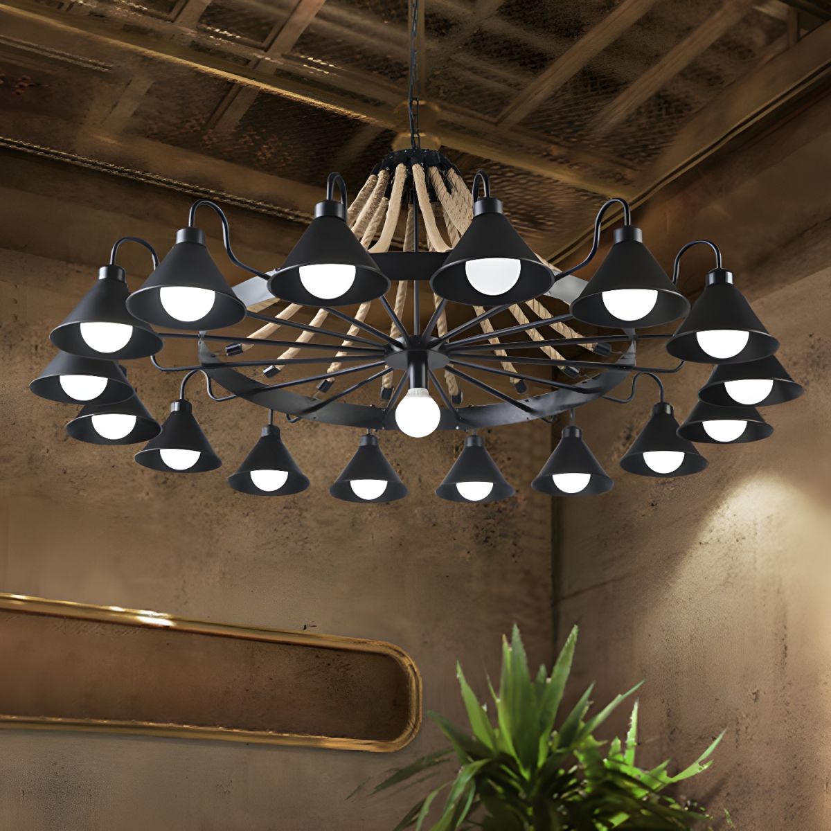 Wagon Wheel Cone Chandelier Light