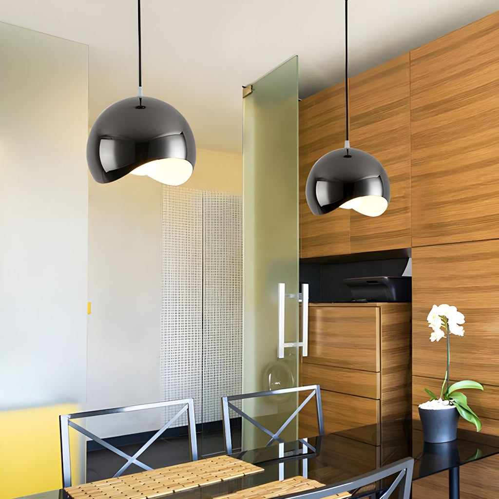 Modern Sculptural Wave Dome Metal Pendant