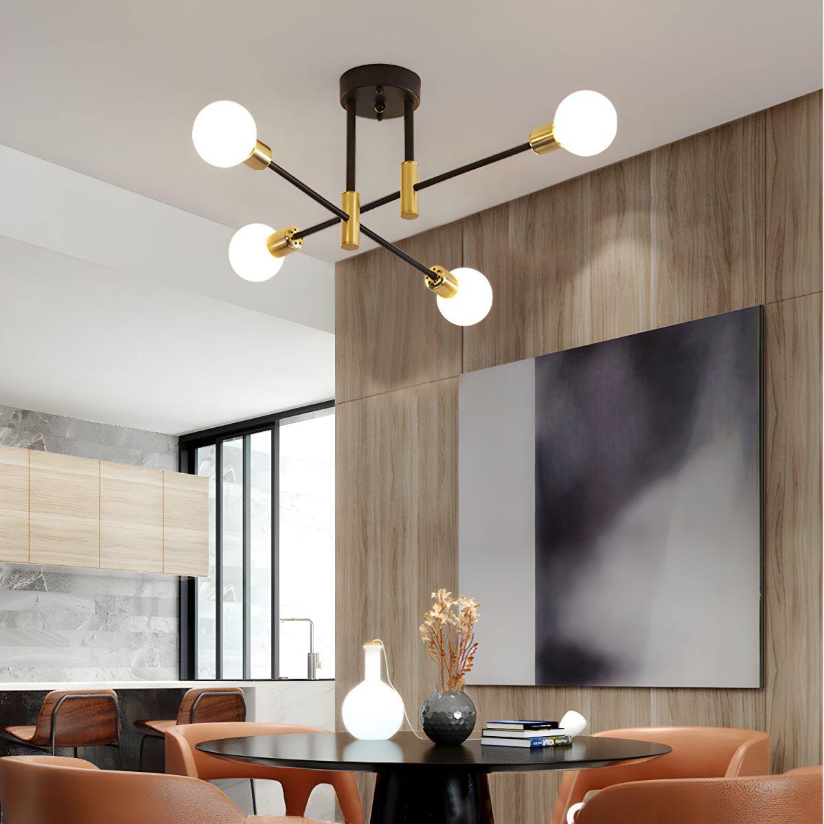 Black and Gold Sputnik Semi-Flush Mount