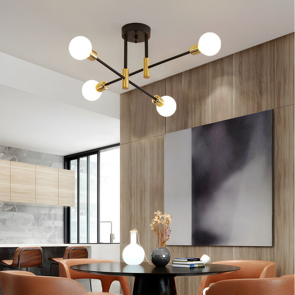 Black and Gold Sputnik Semi-Flush Mount