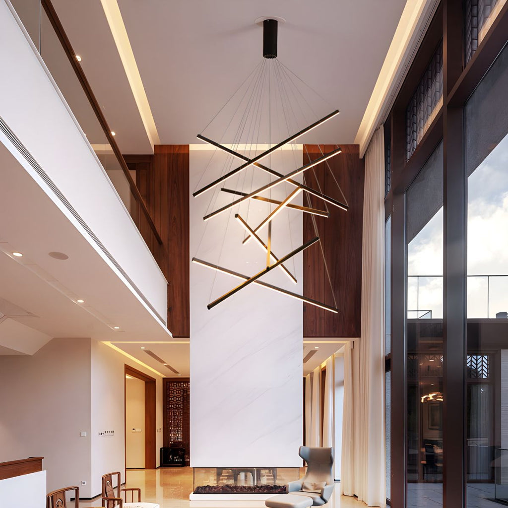 Minimalist Black Stick Cascade Chandelier