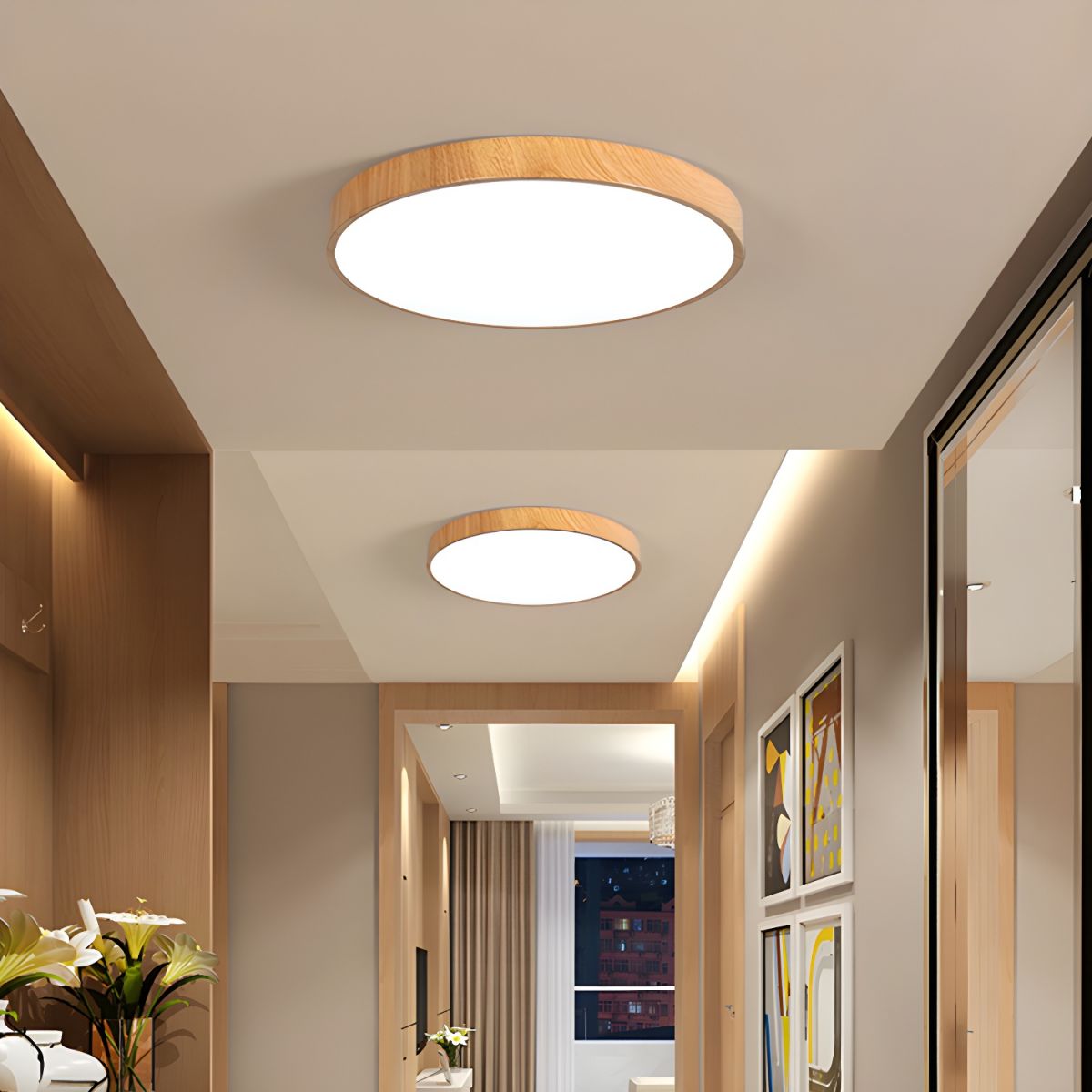 Minimalist Nordic Wood Halo Ceiling Sculpture